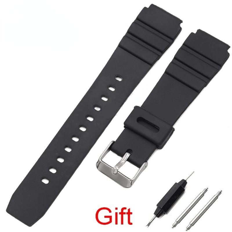 Silikon Uhrenarmbänder 18 20 22mm Männer Schwarz Sport Tauchen Gummi Uhrenarmband Silber Edelstahl Schnalle Für Casio 18mm schwarz