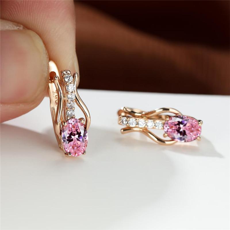 Rose Gold Farbe Ohrringe Oval Cut Rot Weiß Schwarz Stein Weiblichen Hochzeit Schmuck Luxus CZ Klaue Ohrringe für Frauen Tropfen ohrringe rosa