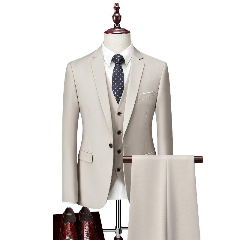 Herren Business Casual Anzug Anzug Hochzeit Bräutigam Einknopf Anzug Jacke + Hose + Weste Dreiteiliger Anzug 6XL beige