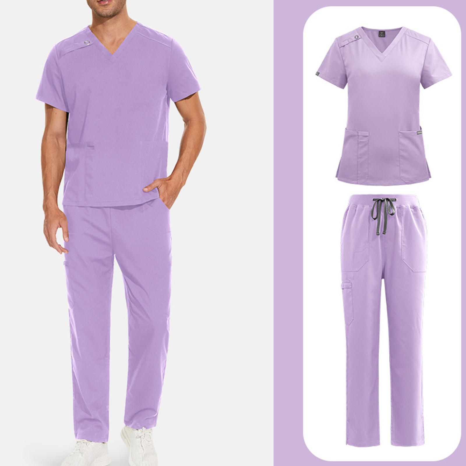 Herren Einfarbig Langärmlig Tasche Uniform Schützende Arbeiteruniform Jacke Lange Hose Set M violett