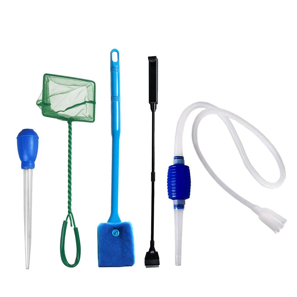 5-in-1 Aquarium-Reinigungswerkzeug-Set, Aquarium-Kiesreiniger, Siphon, Aquarium-Reiniger, Wasser bunt