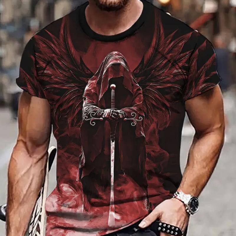Neues Sommer-T-Shirt für Herrenmode mit Engelsritter-Print für Herren S rot