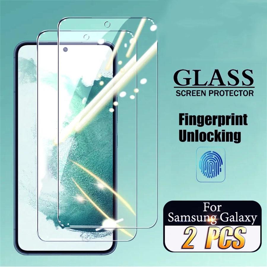 2 Stück gehärtetes Glas für Samsung Galaxy S21 S22 S23 Plus S24 Ultra Displayschutzfolie Fingerabdruck-Entriegelung für Galaxy S23 S21 S20 FE Glasfolie For Samsung S24 Plus
