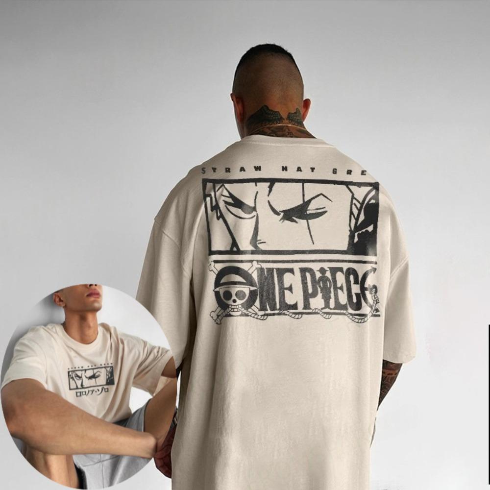 One Piece Herren T-Shirt Roronoa Zoro Sommer und Herbst Japanischer Anime Jungenbekleidung Kurzarm Retro Harajuku Eltern-Kind-Bekleidung M gray