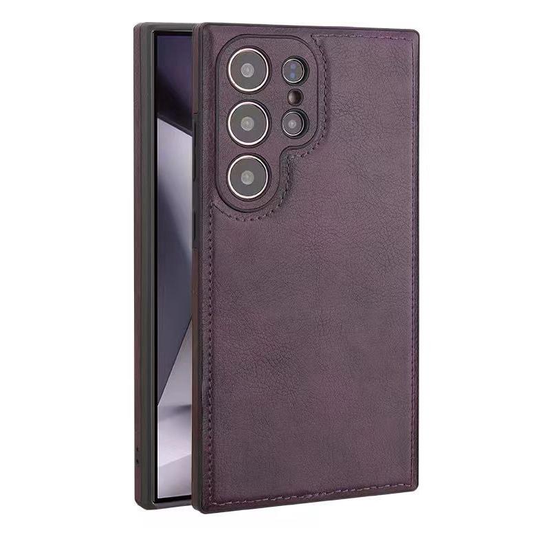 Premium Leder Handyhülle für Samsung Galaxy S25 Ultra S24 S23, Rindsleder Retro Premium Leder Samsung Handyhülle Galaxy S24 Ultra violett