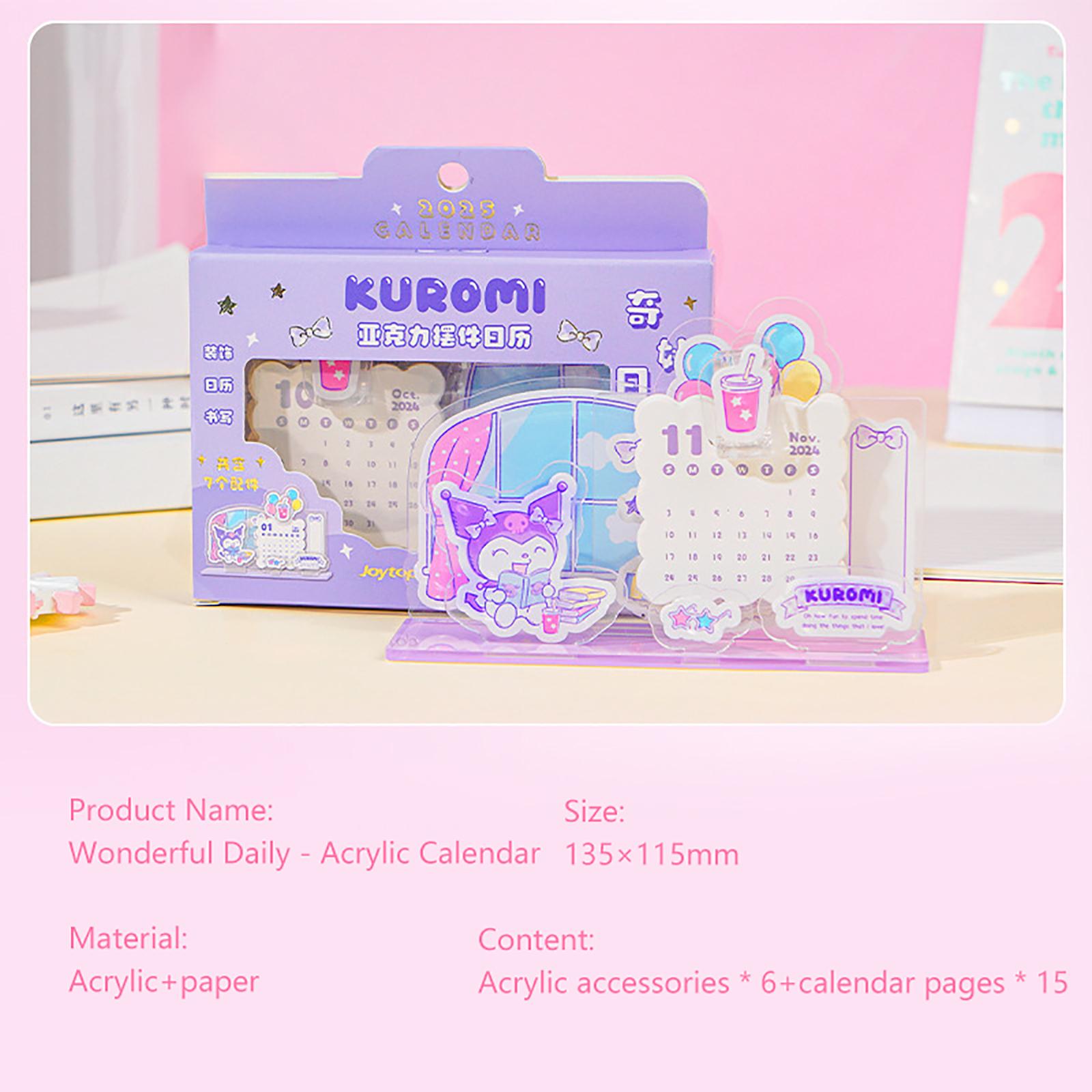 Cartoon Niedlicher Desktop-Kalender Anime Kuromi Cinnamoroll Melody Kt Cat Kalender Kawaii Desktop-Dekoration Terminplaner Geschenke