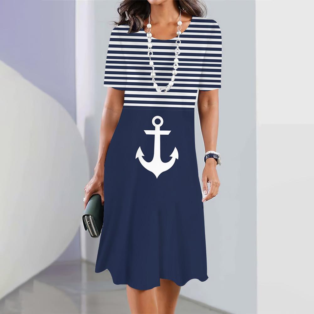Damenkleider Ankerprint Urlaubs-Midikleider Damen Elegante Kleider L gray