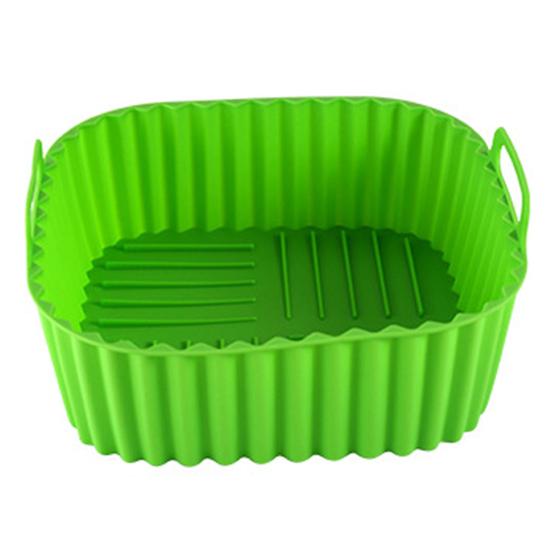 Silikon-Luftfritteusenkorb, quadratisch, wiederverwendbarer Silikontopf für 7-QT-Luftfritteuse, BPA-freie Dampfgarer-Ofenauskleidung, leicht zu reinigendes Luftfritteusenzubehör mit Griffen grün