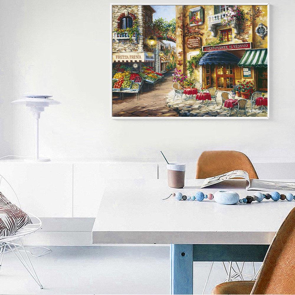 Diamant-Gemälde, Stadt, Straßenecke, 5D, DIY, Handarbeit, Stickerei, Kreuzstich, Strass-Dekoration 20X30CM