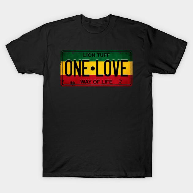 Herren Schwarzes T-Shirt mit Aufdruck One Love Vintage Rasta Kennzeichen No-Cut Transferpapier Druck Baumwoll-T-Shirt 2XL schwarz