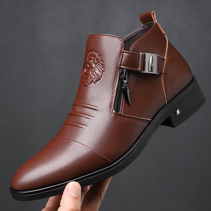 Mode Hochwertige Herren Lederstiefel Klassische Business Stiefeletten Mode Lässige Lederstiefel Winter Plüsch Warme Baumwollstiefel für Herren 46 schwarz