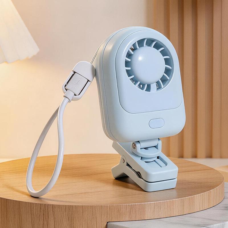 Sommer Neuer Stil Mini Clip-on Tragbarer Kleiner Ventilator mit Dreistufigen Einstellungen und Abnehmbaren Flügeln - Studenten Handheld Elektrischer Ventilator blau