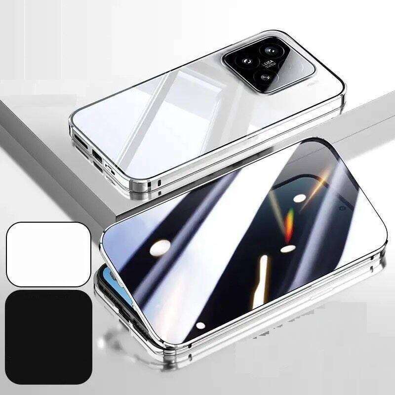 360° Magnetische Anti-Spionage-Hülle für Xiaomi 15T 15 13 Pro mit Hartglas-Kameraobjektivschutzabdeckung Handy-Bumper Xiaomi 15T silber