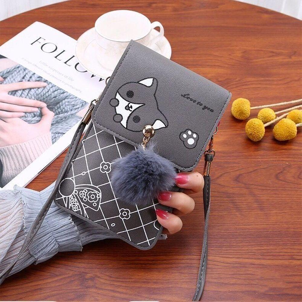 Modische Geldbörse, Handtasche, Cartoon-Handytasche, Sling-Beutel, berührbares PU-Leder dunkelgrau