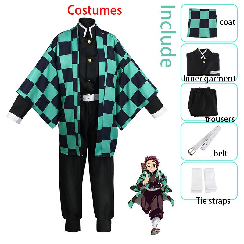 Ysir Kamado Tanjirou Cosplay Kostüm Halloween Anime Cosplay Cartoon Kimetsu No Yaiba Kostüm für Kinder für Erwachsene Geschenke M grün