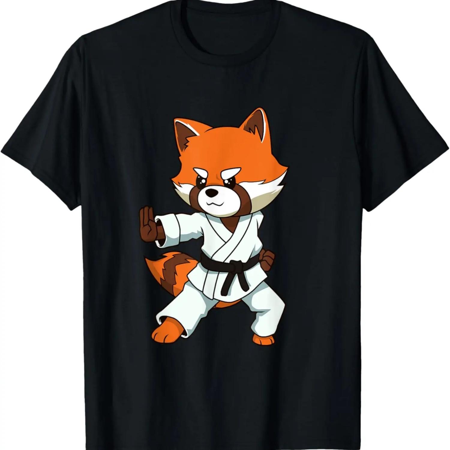 Comic Roter Panda macht Karate T-Shirt S schwarz