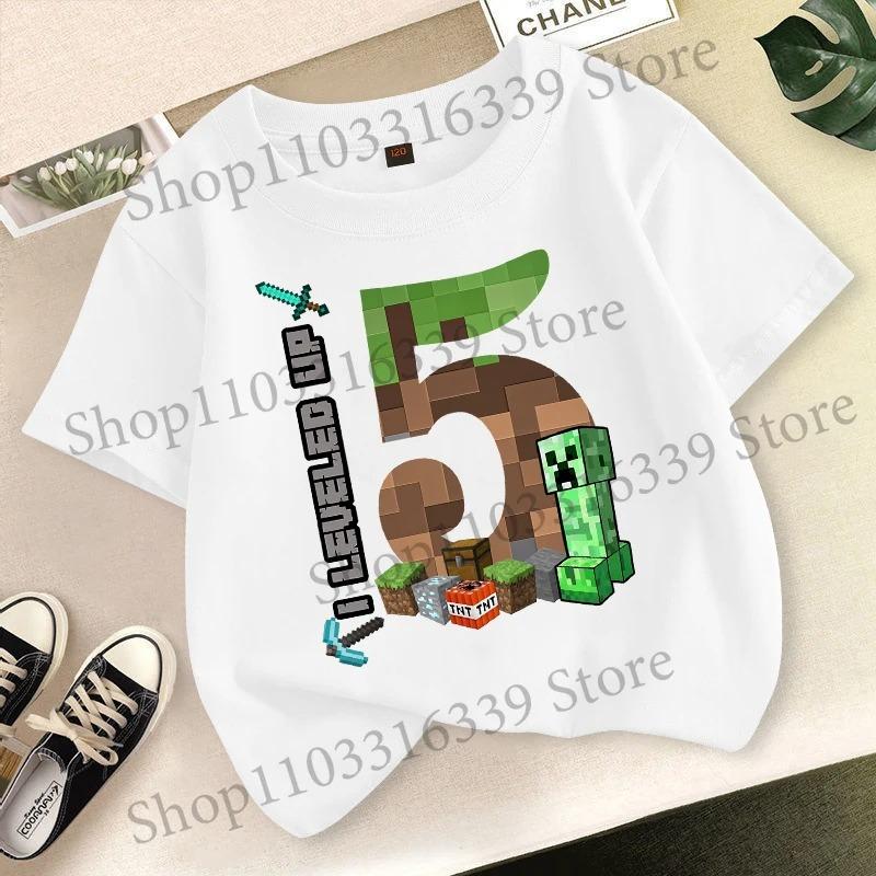 Geburtstagszahl T-Shirt Partyzubehör Geschenk Minecraft Cartoon Kinderkleidung Jungen Oberteile Sommer Kurzarm Rundhals T-Shirts 120cm white