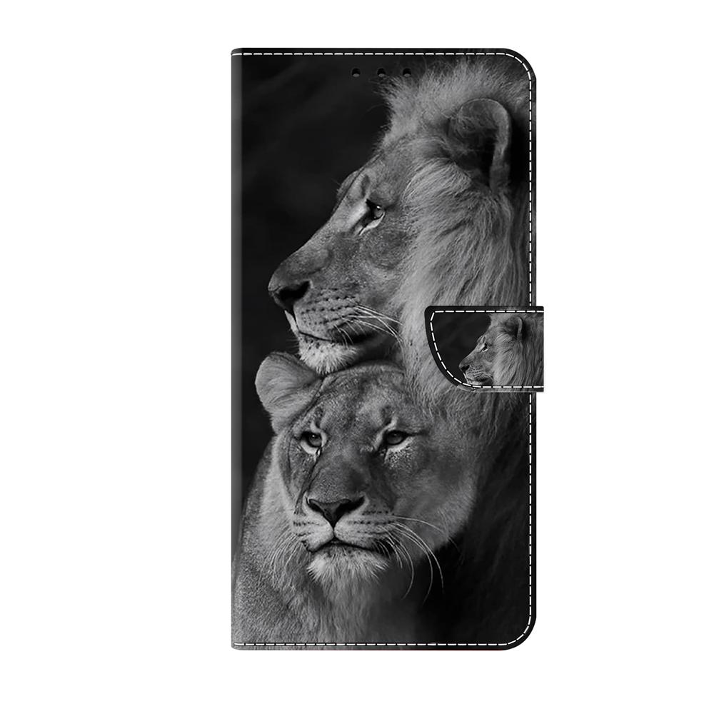 Für Samsung Galaxy Serie A12, A13, A14, A21, A22, S10, S21, S22, S23...Blume Eule Schmetterling Löwe Tiger Pferd Muster bemalt Handy Shell Ledertasche Samsung Galaxy S21+ 5G