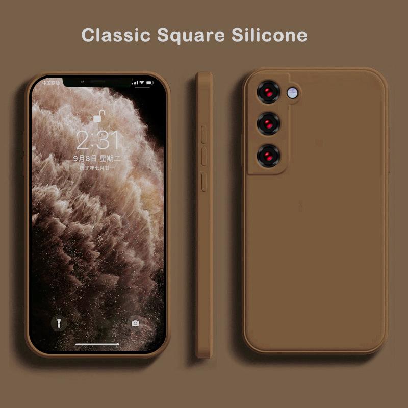 Luxuriöse quadratische Hülle aus flüssigem Silikon für Samsung Galaxy S25 S24 S23 FE S22 Ultra S21 S20 S10 Plus A52 A53 A54 A33 A72 A32 4G 5G Soft Cover For Samsung S21 Ultra braun