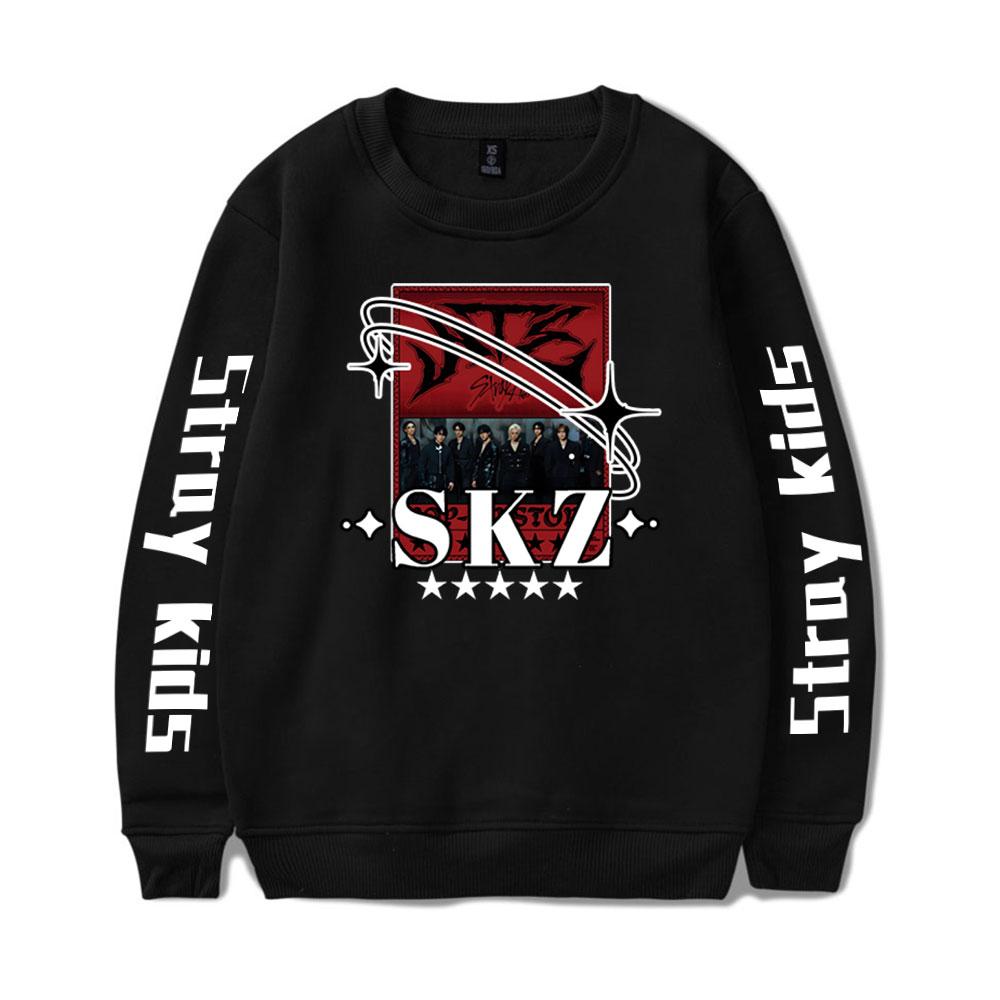 Mode Stray Kids Kpop Rundhals-Pullover Männer/Frauen Harajuku Hoodie Streetwear Sweatshirts Mode-Oberteile Lässige Teenager-Kleidung S schwarz
