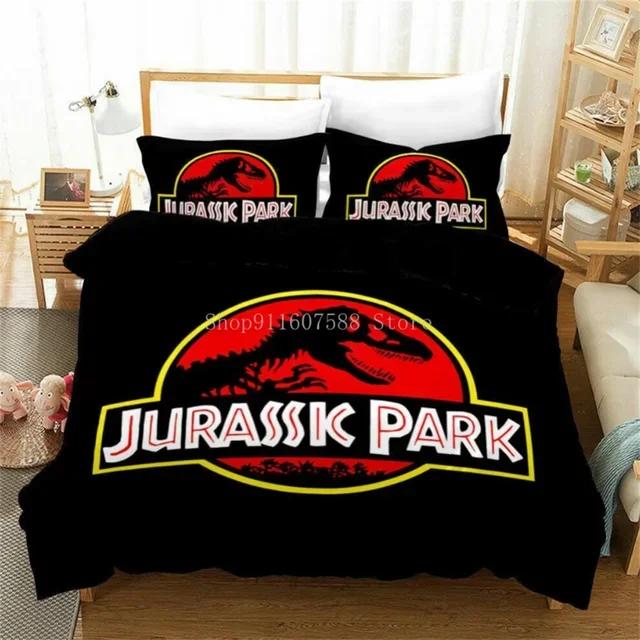 Rotes Jurassic Park-Bettwäscheset, Cartoon-Heimtextilien für Kinder, Bettset, Bettbezug, Schlafzimmerset, Queensize-Dinosaurier-Bettbezug EU Double(200x200cm)
