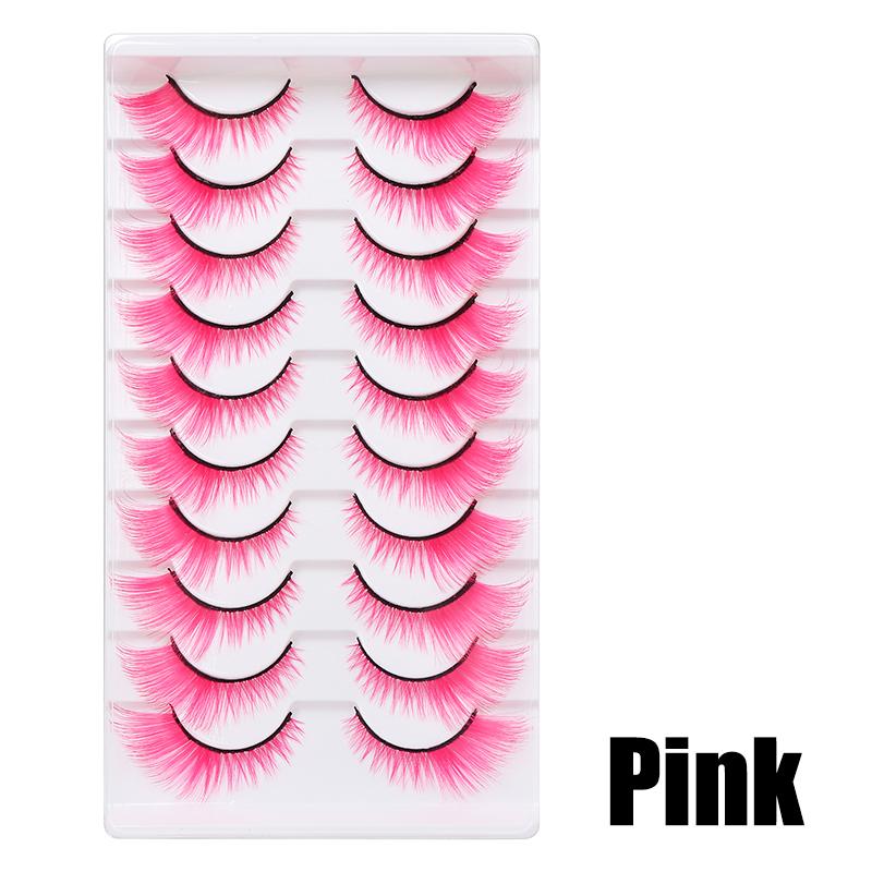 Bunte gefälschte Wimpern Halloween Make-up-Produkte Blau Rot Rosa falsche Wimpern Verlängerung farbige Wimpern Augen Make-up Cosplay rosa