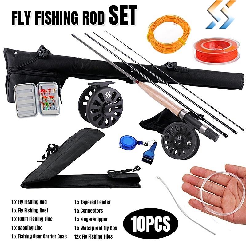 Fliegenrute und Spulen-Kombination, 4-teilige Fliegenrute, 5/6 WT, Fliegenrolle, Fliegenschnur-Köder, komplettes Set Angelruten set