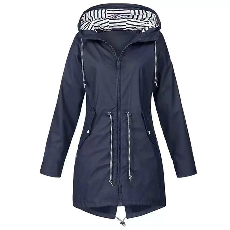 Damen Regenjacke, langärmelig, wasserdicht, Regenmantel, Wandern, Laufen, Mantel, modische Jacken XL dunkelblaue