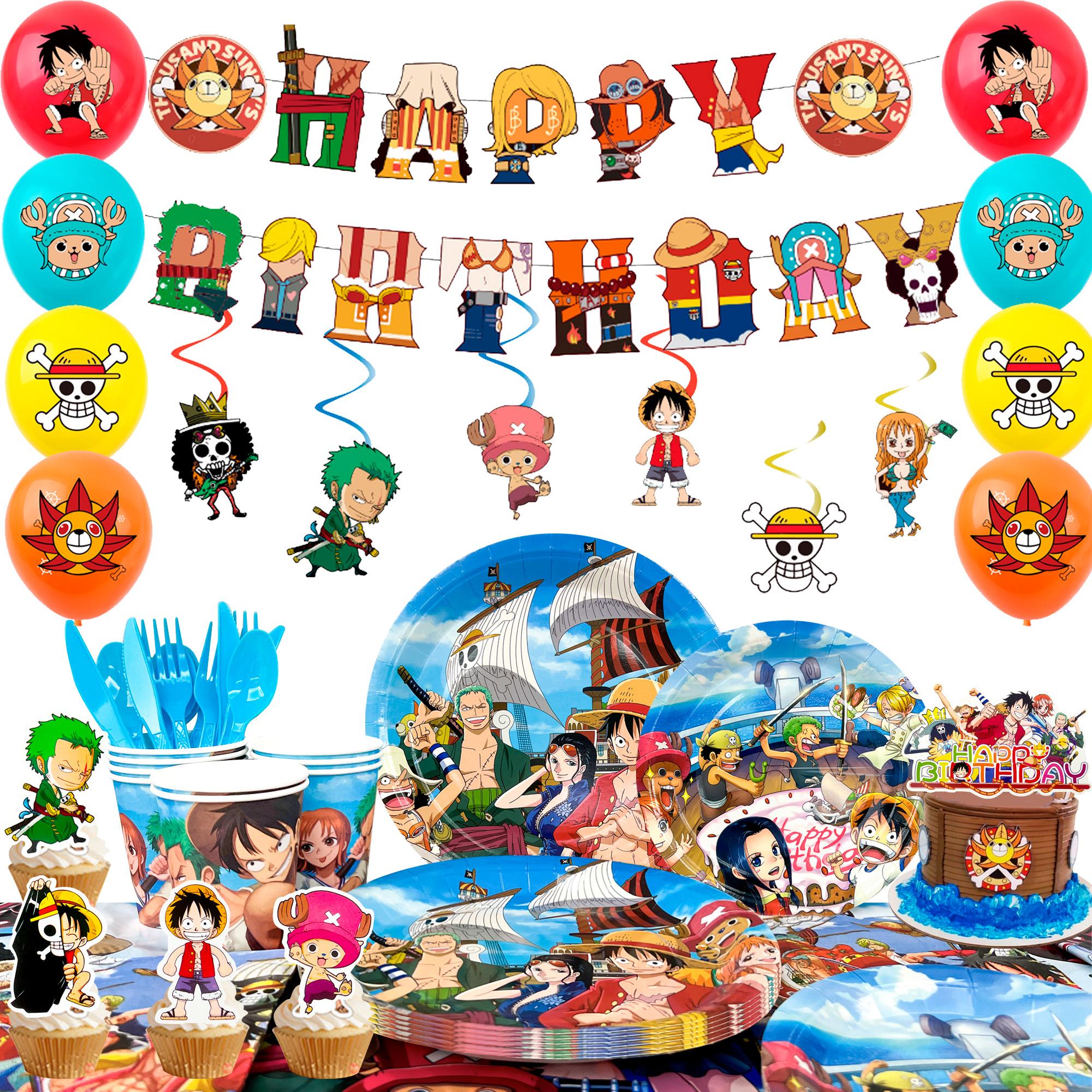 Cartoon Geburtstagsparty Zubehör, 117 Stück One Piece Party Dekorationen & Geschirr - Banner Girlanden usw One Piece Geburtstagsdekorationen für Kinder as the picture bunt