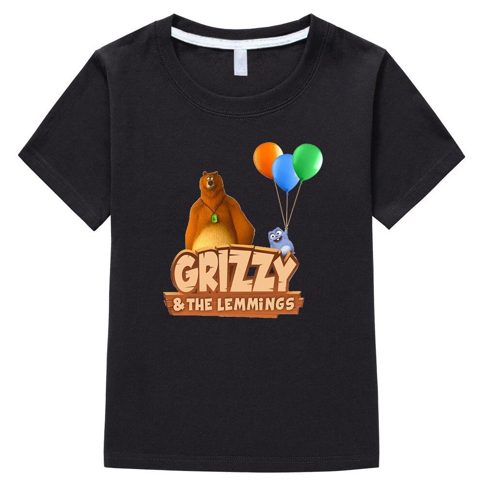 Grizzy und die Lemminge T-Shirts Mädchen Cartoon Print Lustiges Kinder T-Shirt Sommer Kinderkleidung 100 % Baumwolle Baby Jungen Grafik T-Shirt 140 schwarz