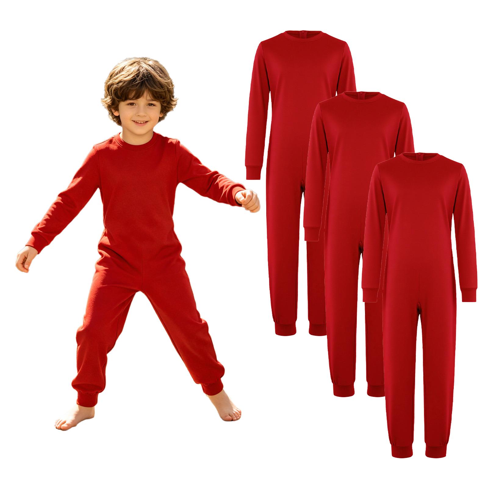 3 Stück Unisex Kinder Baumwoll-Strampler Rundhalsausschnitt Langarm Hinten Unsichtbarer Reißverschluss Adaptive Kleidung für besondere Bedürfnisse für Jungen Mädchen 7-8 Years rot