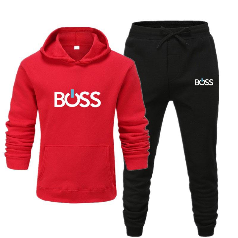 2024 Neue Herren Damen Herbst und Winter Neue Print Style Casual Solid Hoodie Set Paar Set Jogginganzug XL rot