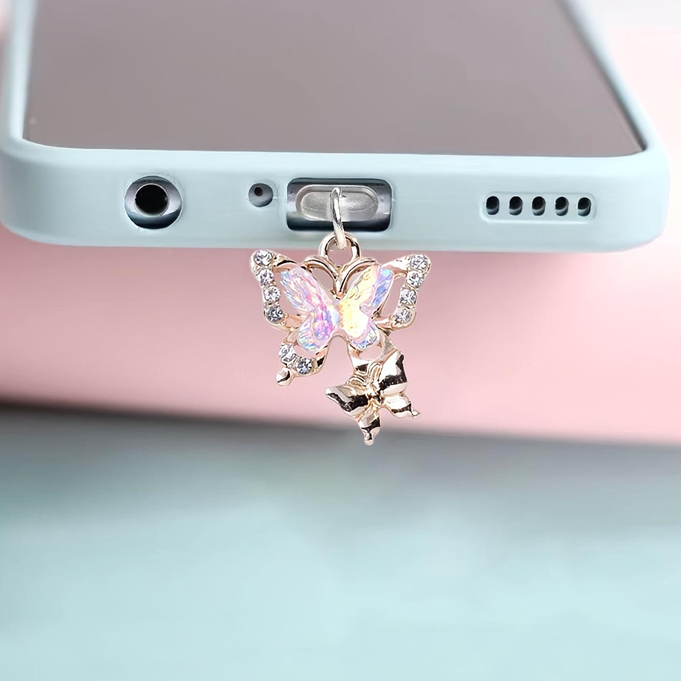 Handy Staubschutzstecker Schmetterling Legierung Strass Anhänger Staubschutzstecker Schönes Handyzubehör, Handy Dekorationen For IPhone 5-14 gold