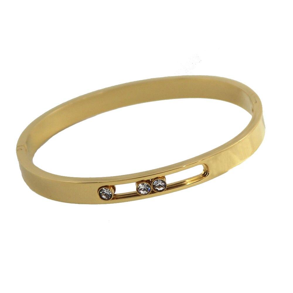 Individualität Schmuck Titan Stahl Gold Farbe 3 Bewegung Zirkon Slide Armreif Armband Für Frauen 56-58mm gold