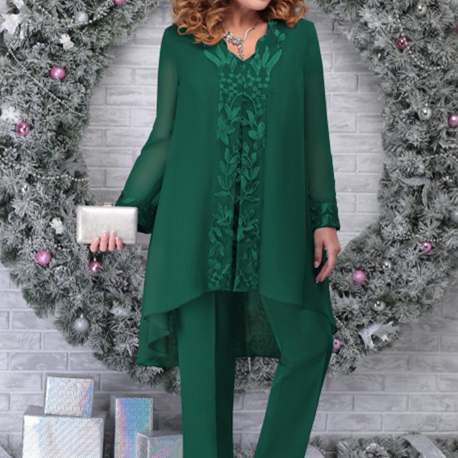 Damen 3-teiliges Abendkleid Patchwork besticktes Temperament Pendler Slim Fit Set Cocktailanzug L