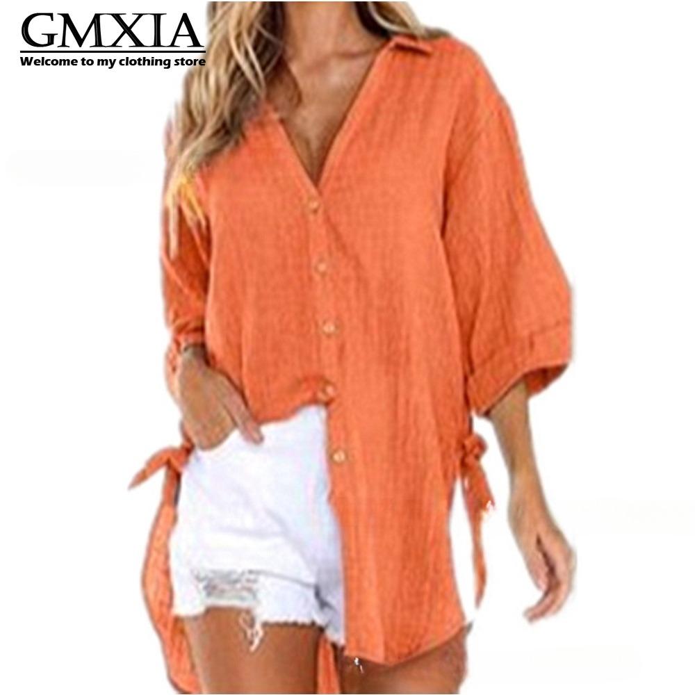 GMXIA Damenmode Lässig Freizeit Einfarbig Druck Langarm POLO-Kragen Blusen & Hemden XXXXXL orange