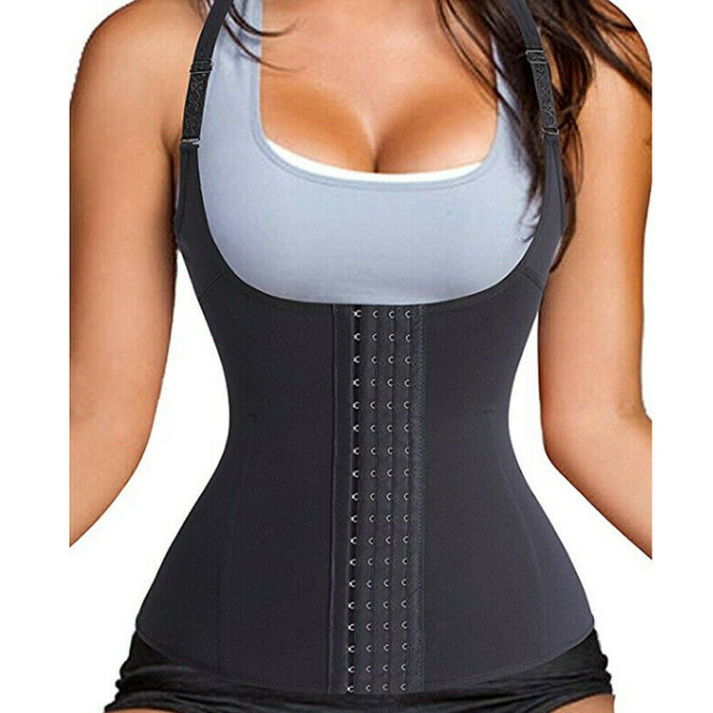 Taillentrainer-Korsettweste für Frauen zur Gewichtsabnahme, Body Shaper Top, Unterbrust-Schlankheits-Bauchkontroll-Tank-Korsett mit Haken L schwarz