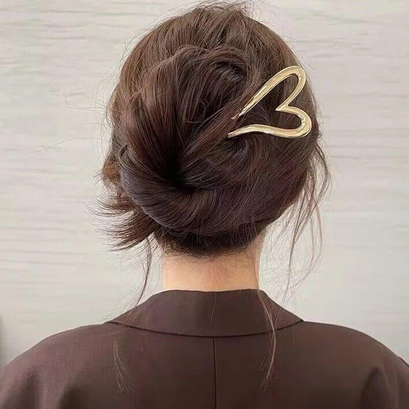 Trendy Geometrische Herz Liebe Haar Sticks Elegante Metall Pferdeschwanz Haar Clip Pin Barrettes Für Frauen Party Haar Zubehör Kopfbedeckungen gold
