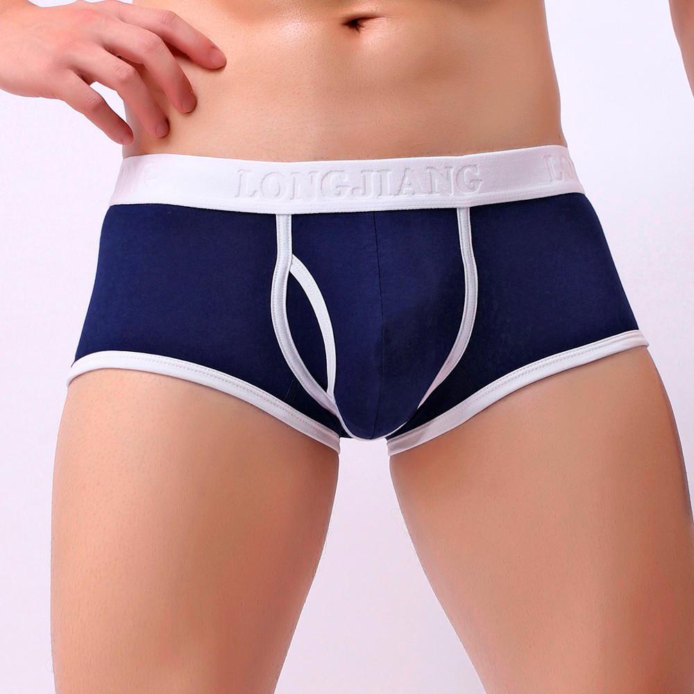 Sexy Herren Solid Breathe Unterwäsche Slips Bulge Pouch Shorts Unterhosen L blau