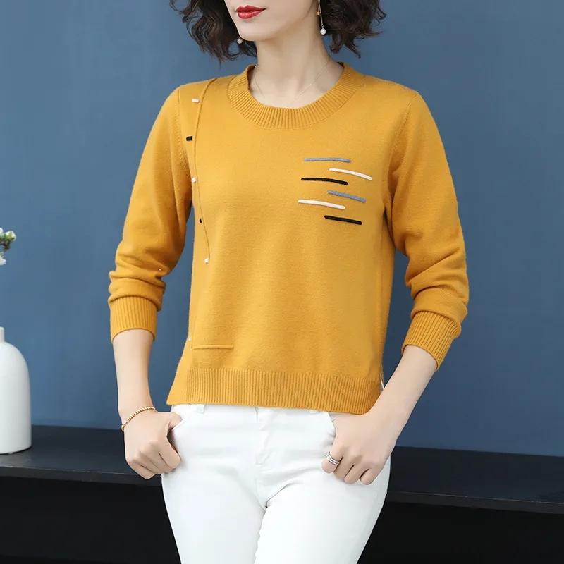 Frühling Herbst Damen O-Ausschnitt Pullover Jumper Basic Warme Kleidung Weiblich Pull Femme Gestrickter Pullover Pullover und Pullover XS gelb