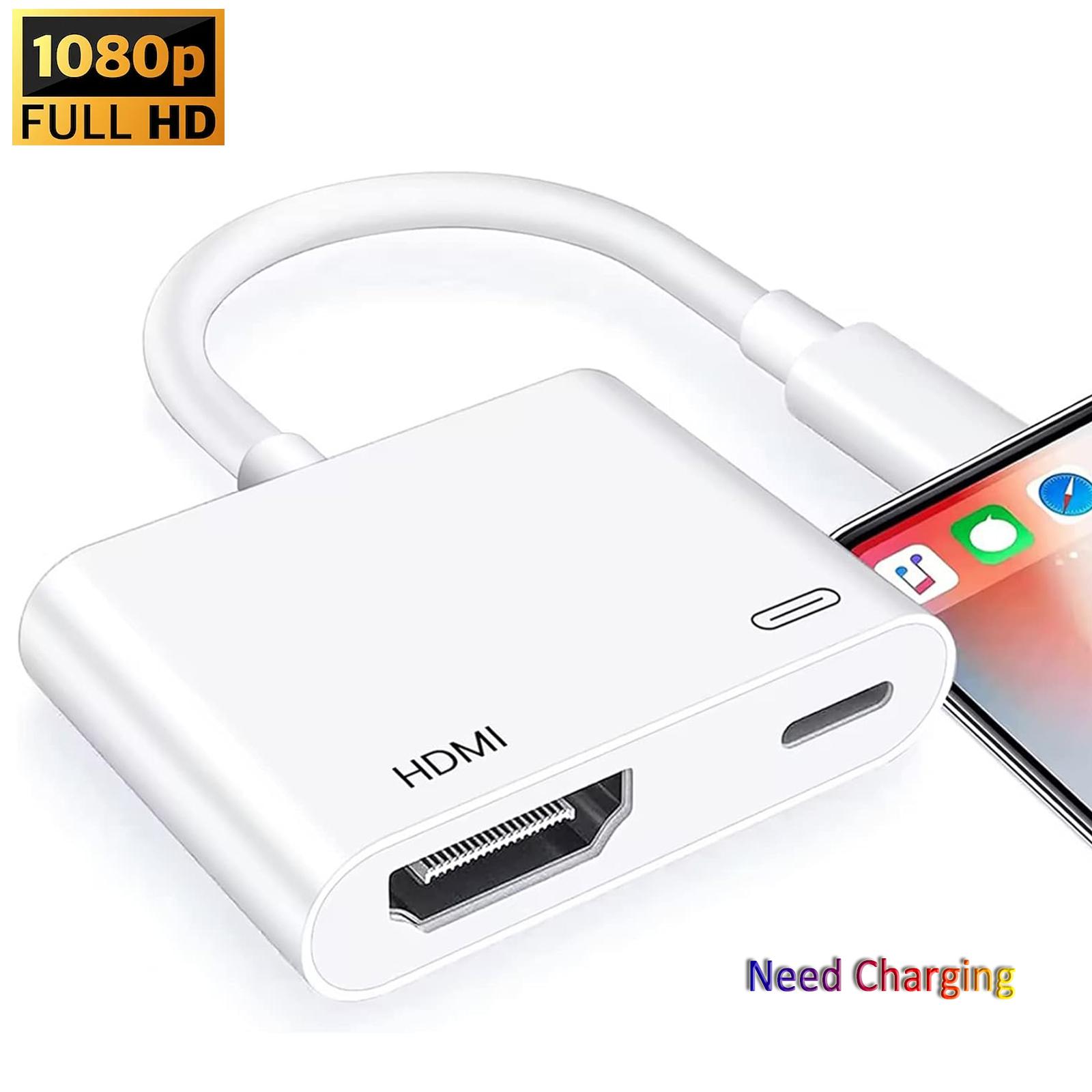 Lightning-auf-HDMI-Adapter, 1080P-Bildschirmkonverter, kompatibler iPhone-auf-HDMI-Adapter für iPhone, iPod-Modelle, TV-Monitore, Projektor weiß
