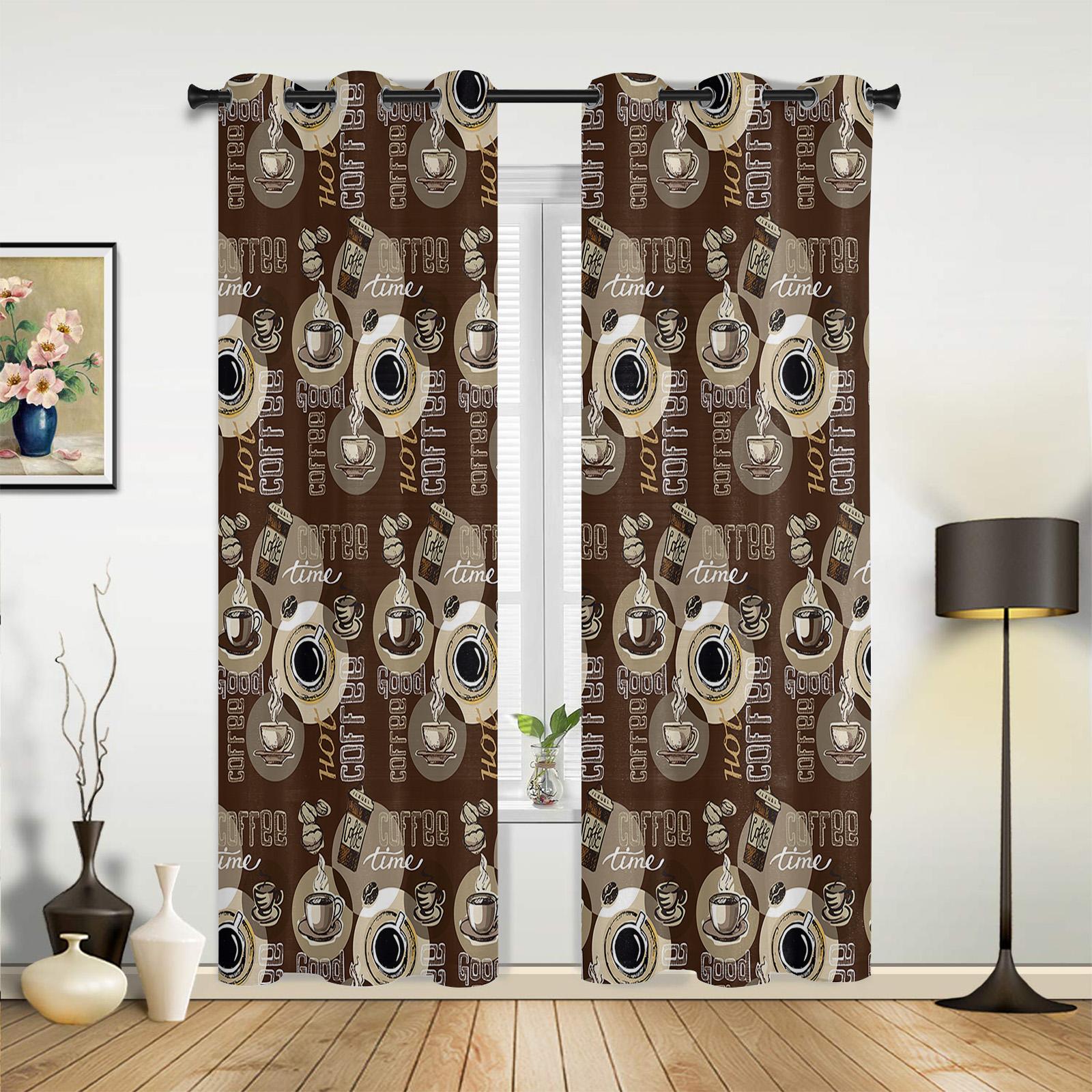 Kaffeetasse Kuchen Süßigkeiten Modernes Hall Vorhänge Für Wohnzimmer Küche Jungen Mädchen Schlafzimmer Langer Vorhang Für Fenster Cortinas Heimdeko 135W x 60H(cm) x1