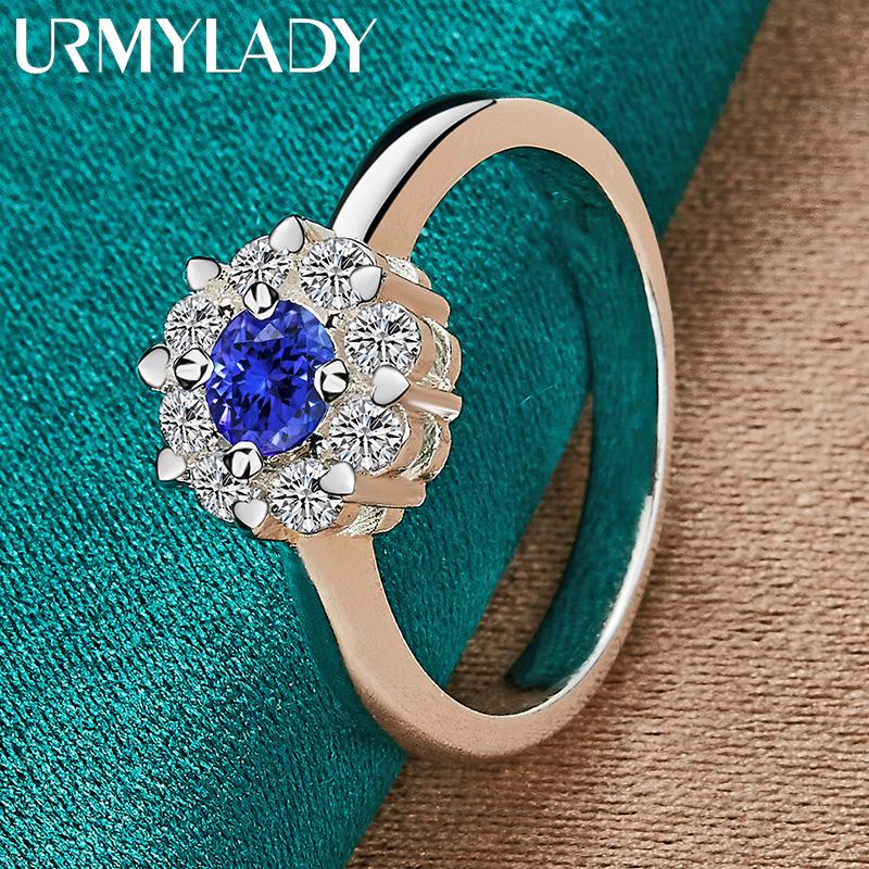 925 Sterling Silber Blume Blauer Zirkon 7-10# Ring für Damen Modeschmuck 7