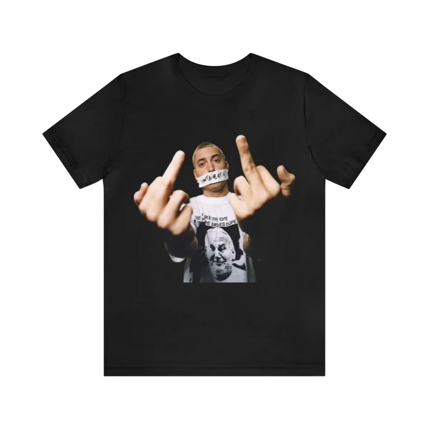 Eminem T-Shirt Lustiges Shirt Rap T-Shirts Klassische Geste Druckmuster Street Trend Fan Geschenk Reine Baumwolle Lässig Konzert Herrenbekleidung M