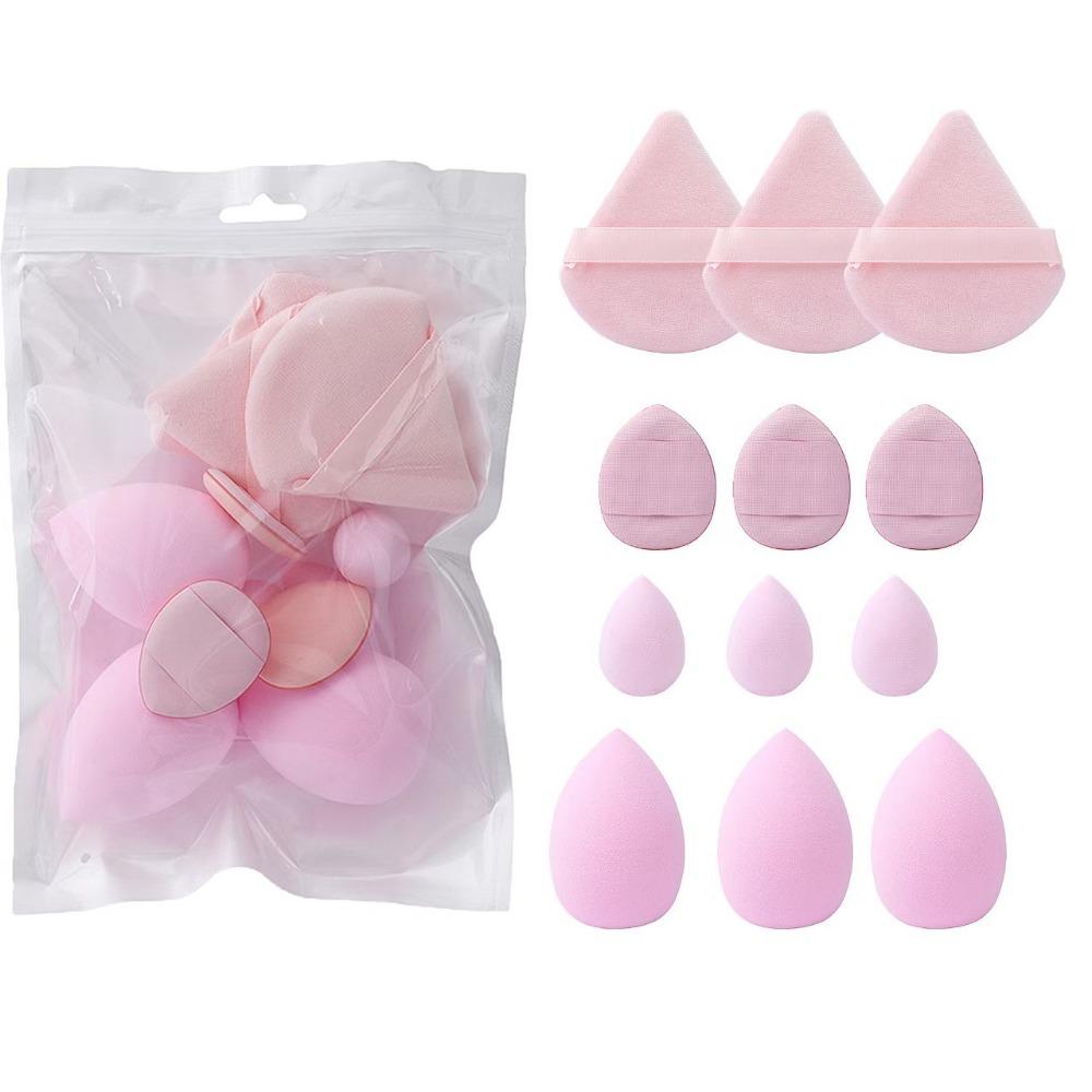 12-tlg./1 Set Universal-Make-up-Schwamm-Puderquasten-Set, inkl. 3 Puffs, 3 Mini-Air-Puffs, 3 Beauty-Eier und 3 Mini-Beauty-Eier 12pcs/1set rosa