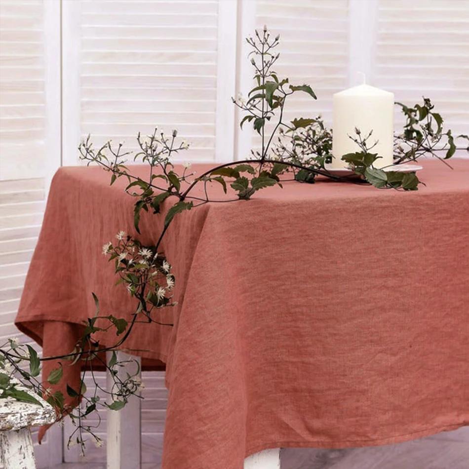 100% Reines Leinen Einfarbige Tischdecke,Naturstoff Tischdecke,für Küche Esszimmer Party Feiertags Tischdekoration 90x90cm terra cotta