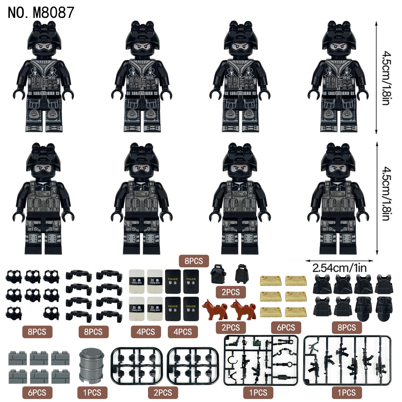 8 stücke Militär baustein figur Schwarz SWAT anti-terror stadt polizei baustein spielzeug