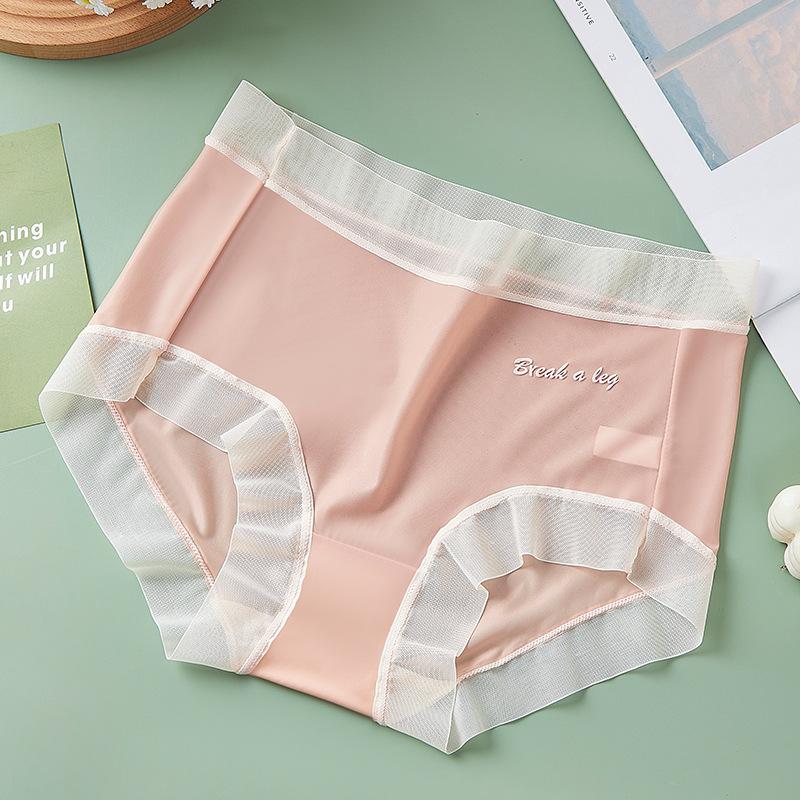 Plus Size M-3XL Unterhosen Sommer Einteilige Unterwäsche Ice Silk Nahtlose Damenhöschen Sexy Hohe Taille Atmungsaktive Dünne Slips XXXL koralle rot
