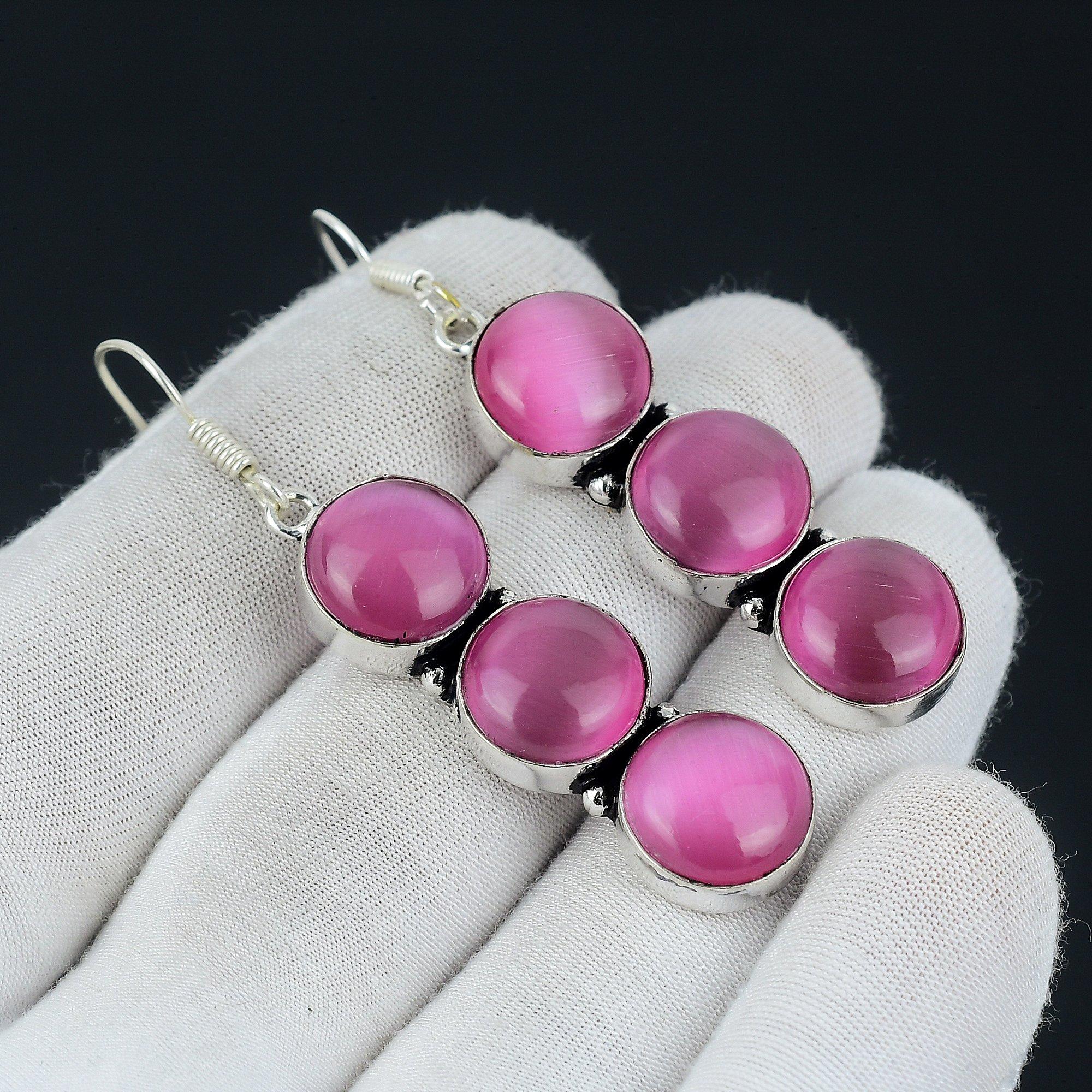 Monalisa Edelstein Ohrringe, 925 Sterling Silber Handgefertigter Schmuck Ohrringe, Monalisa Kristalle, Ohrringe für Frauen, Monalisa Ohrringe für Sie 2.55 rosa