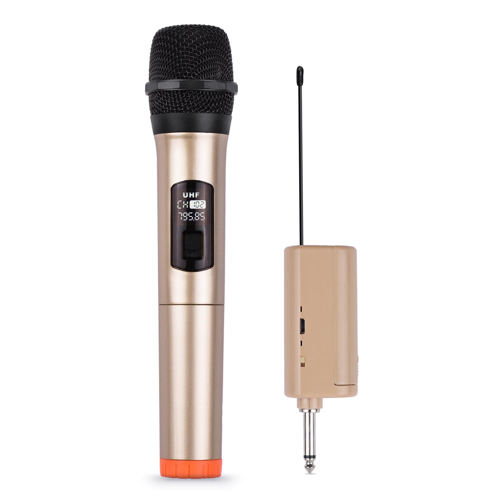 Handheld-Funkmikrofon, dynamisches UHF-Mikrofon mit tragbarem Mini-Empfänger, kompatibel mit 6,35-mm-Stecker gold